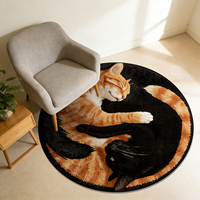 Tapis rond antidérapant pour salon, motif de chat, imprimé personnalisé, doux, lavable en machine, design de tapis rond abstrait