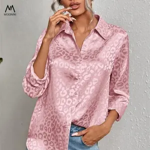 MXN 2080 camicia da donna con bottoni aperti a molla, camicia jacquard leopardata per donna, camicia a maniche lunghe per pendolari in stile sexy