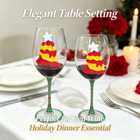 Verre à vin à long pied rayé rouge et vert, peint à la main, design de Noël personnalisé, élégant, sans plomb, pour la décoration de table et l'usage commercial