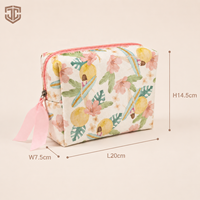 Pochette cosmétique en toile de coton recyclé avec logo personnalisé, imprimé floral, trousse de maquillage, organiseur de toilette écologique pour voyage, vente en gros OEM