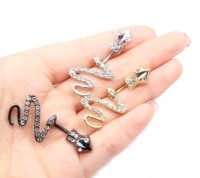 Gaby 14g 316L Chirurgische Stahls tange Schlange Bauchnabel Ring Nickel freie Mode Eidechse Lady Navel Schmuck Einzelhandel Körpers chmuck