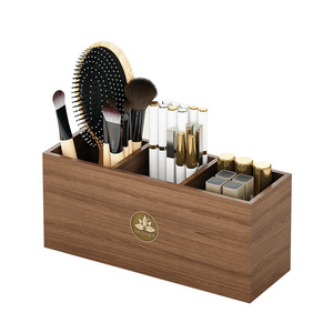 Caja organizadora de maquillaje de madera, soporte de escritorio para almacenamiento de cosméticos de gran capacidad, para brochas, lápiz labial, lápiz de cejas, Shushi - Product Image 5