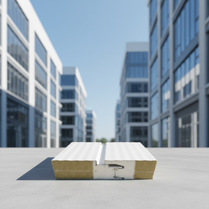 Panneaux sandwich modernes <span class=keywords><strong>de</strong></span> <span class=keywords><strong>50</strong></span> <span class=keywords><strong>mm</strong></span> avec <span class=keywords><strong>laine</strong></span> <span class=keywords><strong>de</strong></span> <span class=keywords><strong>verre</strong></span> et métal pour murs extérieurs et toitures en construction <span class=keywords><strong>de</strong></span> bâtiments industriels - Product Image 1