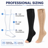 20-30 mmHg Open Toe Zipper Compression Socks Knee High Graduated Support Stockings for Women Men OEM Private Label