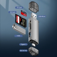 Lector de tarjetas OTG de alta velocidad tipo C 3,0, diseño de aleación de aluminio, teléfonos móviles, computadoras, tabletas, compatible con tarjeta SD, memoria de disco U