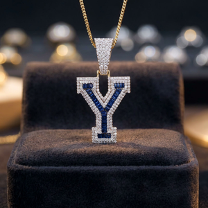 Custom Letter Y Moissanite Pendant 18K Gold Plated 925 Silver Hip Hop Charm Necklace Blue Crystal Center Party Unisex Jewelry - Product Image 2