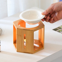 Diffuseur d'huiles essentielles en céramique en forme hexagonale avec découpe en bambou pour bougies chauffe-plat et cires fondantes – Vente en gros