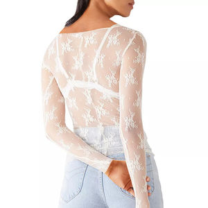 <span class=keywords><strong>Camicetta</strong></span> trasparente ricamata estate 2025 canale Sexy vedere attraverso le magliette da donna in pizzo <span class=keywords><strong>a</strong></span> maniche lunghe girocollo per feste - Product Image 5