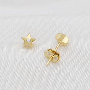 Pendientes de tuerca de Estrella de Plata de Ley 925 chapados en oro, hermosos pendientes de circón para mujer - Product Image 2