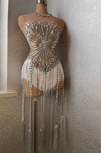 NOVANCE Robe <span class=keywords><strong>de</strong></span> Soirée <span class=keywords><strong>Chic</strong></span> Longue 2023 Sexy Transparente Argentée Paillettes Brillantes Diamants Robe <span class=keywords><strong>de</strong></span> Club Tenue <span class=keywords><strong>de</strong></span> Scène Danse Soirée Discothèque Bar - Product Image 4