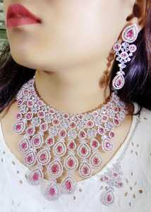 Fancy <b>Necklace</b> with AD Drop Earring Jewellery Set Jewellery Anti Tarnish Collection Handmade Bulk Product Indian Women Jewellery - Product Image 3