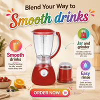 Blender électrique 350W 2 en 1 avec pot en plastique de 1,5L, 4 vitesses, mixeur, blender pour aliments