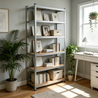 Étagère d'angle industrielle robuste en fer et bois, réglable, à 5 ou 6 niveaux, pour salon
