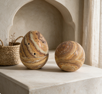 Brûleur d'encens vintage en travertin naturel multicouche, forme œuf, pierre polie à la main, pour hôtel au Moyen-Orient, ornement de bureau