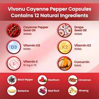 Complément en gélules VivoNu au poivre de Cayenne : Soutient la santé cardiaque, des veines des jambes et des vaisseaux sanguins, améliore la densité osseuse, Vitamine E, D3+K2