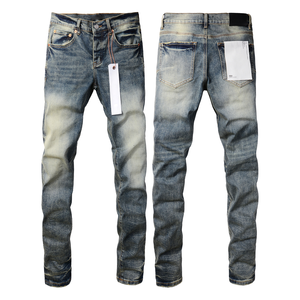 Jeans pour hommes en coton de haute qualité en gros, marque américaine de streetwear, taille mi-haute, respirant, <span class=keywords><strong>bleu</strong></span> décontracté, moyen, automne - Product Image 2