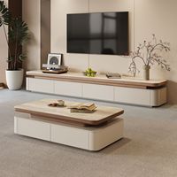 Ensemble table basse et meuble TV minimaliste italien pour salon, meuble TV en bois blanc avec tiroirs de rangement