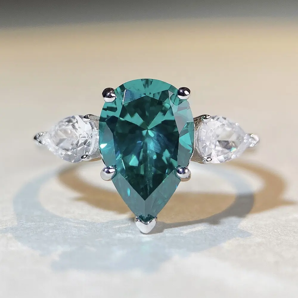 Nuovo arrivo gioielli di lusso in argento Sterling 925 con taglio a pera topazio blu fedi nuziali anelli a goccia zircone anello con diamanti