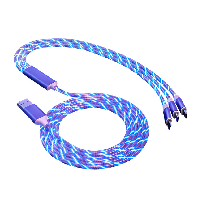 Wholesale LED Glow Flowing Charger Cable 3 in 1 Luminous Light Charging Micro USB Type C USB Charging Cable for iPhone