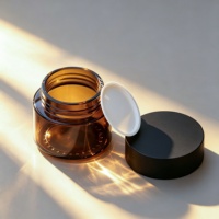 Botol Kosmetik Kaca Amber Tutup Hitam 10g 15g 20g 50g 60g Mulut Lebar untuk Krim Malam Perawatan Kulit Stok Besar Tersedia