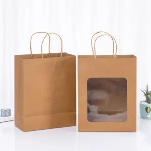 फैक्टरी आपूर्तिकर्ता पर्यावरण के अनुकूल ब्राउन क्राफ्ट पेपर बैग के लिए फास्ट फूड takeaway कपड़े पैकेजिंग बैग संभाल के साथ कस्टम लोगो