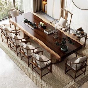 Table à thé rectangulaire en bois massif de style chinois, bord naturel, faite à la main, pour la maison ou le bureau - Product Image 4