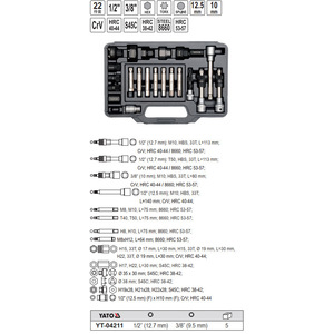 Juego de llaves de vaso YATO de 22 piezas de 1/2 pulgada y 3/8 pulgadas, kit de herramientas de reparación de automóviles de acero al cromo vanadio - Product Image 1