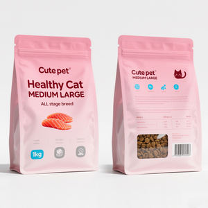 Sacchetto di plastica personalizzato OEM di grandi dimensioni 5kg 10kg 15kg manico fondo piatto richiudibile cerniera Pet cane cibo sacchetto - Product Image 5