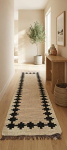 Alfombra de Yute Natural Tejida a Mano para Escaleras, Diseño Geométrico Negro, Estilo Rústico Bohemio para Escaleras, Pasillos y Entradas, Decoración para el Hogar - Product Image 2