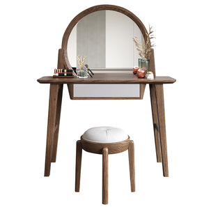 Nordic Solid Wood Dressing <b>Table</b> With <b>Mirror</b> Walnut Color Bedroom Makeup Desk Modern Minimalist Design - Product Image 3
