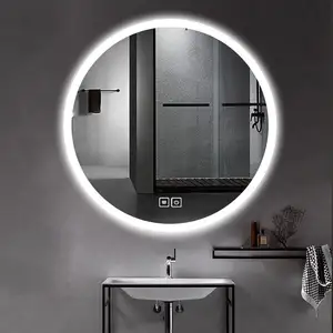 Espelho redondo LED moderno para banheiro, luz LED inteligente com tela sensível ao toque, antiembaçante