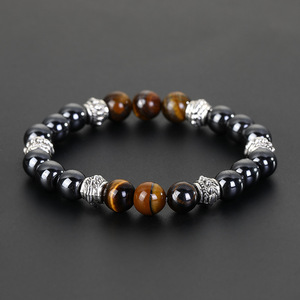Gelang wanita manik-manik hematit terapi magnet, gelang wanita penyebar minyak Lava perak emas hitam 8MM multiwarna - Product Image 1