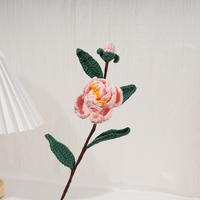 Bouquet de camélias artificiels tricotés à la main, en fil, tissu textile tissé à la main, artisanat élégant, fleur en peluche, Fête des Mères, Noël