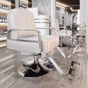 High-end Hair Salon Furniture <b>Armchair</b> Can Rotate and Lift Stainless Steel <b>Black</b> Metal Barber Chair - Product Image 4