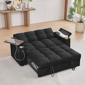 <span class=keywords><strong>Canapé</strong></span>-lit convertible 3-en-1 pliable 65'' avec fonction de tirage à 360° °   Table <span class=keywords><strong>d</strong></span>'appoint pivotante, montage facile, idéale pour le salon, moderne, noire - Product Image 2