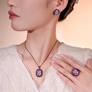 High End Eco-friendly Copper Black Gold Plated 12*16mm White Zircon High Quality Jewelry Necklace <b>Set</b> for Premium Daily Elegant - Product Image 6