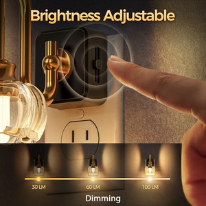 ไฟกลางคืน LED แบบเสียบปลั๊ก พร้อมเซ็นเซอร์ตรวจจับแสงอัตโนมัติ รูปทรงฟักทอง ปรับความสว่างได้ 1 วัตต์ สไตล์วินเทจ สำหรับห้องนอน ห้องโถง ห้องน้ำ - Product Image 5