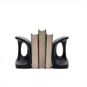 Porte-livres en métal lourd noir mat, texture moulée, décoration pour la maison et le bureau, article de vente en gros - Product Image 1
