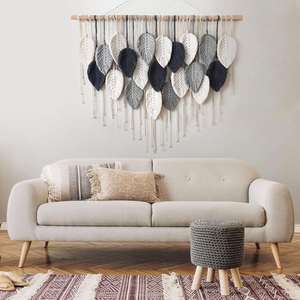 Decoración de Pared Estilo Boho Chic Personalizada, Tapiz de Arte Hecho a Mano con Hojas Tejidas de Algodón y Borlas para Dormitorio o Sala de Estar - Product Image 5