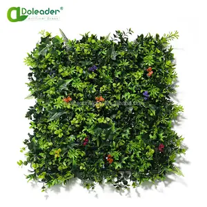 Doleader พืชสีเขียวผนังหญ้าเทียมที่มีใบเปอร์เซียบ้านผนังป้องกันความเสี่ยงพืชเทียมพลาสติกผนังสีเขียวแนวตั้ง