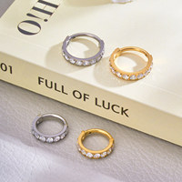 Cincin Hidung Titanium G23 16G, Anting Fashion Mewah, Cincin Hoop Berengsel Model Klik, Inlay Zirkon, Perhiasan Tindik Tubuh Wanita