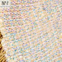 Tissu Nanyee Textile en tweed kaki, polyester, à sequins, motif tartan écossais, avec sequins brillants roses et bleus