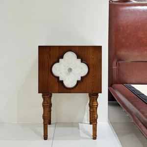 NKOL French Traditional Solid Ash Wood Nightstand with Mother-of-Pearl Inlay 1 Drawer Bedroom Furniture - Product Image 3