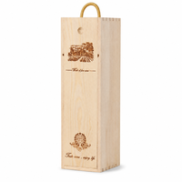 Boîte à vin en bois pour une bouteille avec couvercle coulissant et poignée en corde, en pin naturel, pour emballage en gros