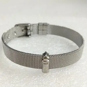 10MM Width Stainless Steel Adjustable Wristband Strip Belt Buckle Mesh Bracelet Bangle With Customized Middle Lighthouse Charm