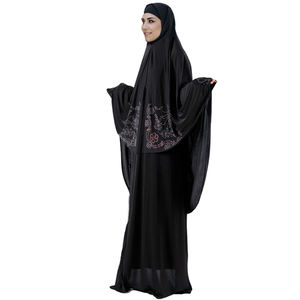 Robe de prière 2 pièces pour femmes musulmanes Jilbab de couleur unie vêtements islamiques Dubai saoudien <span class=keywords><strong>turc</strong></span> ensembles de culte islamique Ramadan Eid Outfit - Product Image 2