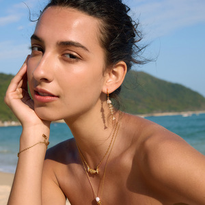 Ensemble collier et boucles d'oreilles en acier inoxydable motif arêtes de poisson, bijoux de fête pour femme, design micro-incrusté vie marine - Product Image 2