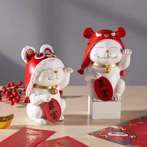 Resin Cina Lucky Cat Tray Figurines untuk Interior Penyimpanan Kosong Kunci Receiver Dekorasi Aksesoris Rumah Objek Masuk Beruntung Kucing