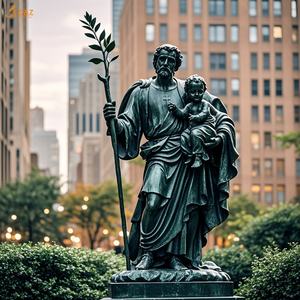 Chiesa decorazione esterna in ottone Cast a grandezza naturale tenendo il ramo e cullando i viaggiatori di gesus patrono san san <span class=keywords><strong>Christopher</strong></span> statua di bronzo - Product Image 5