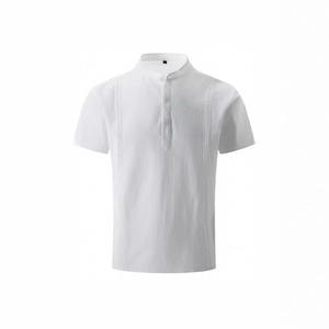 Camisa de lino y algodón con cuello Henry para hombres europeos americanos 2025, Color sólido, manga corta, <span class=keywords><strong>Guayabera</strong></span> cubana, Top informal de un solo pecho - Product Image 5